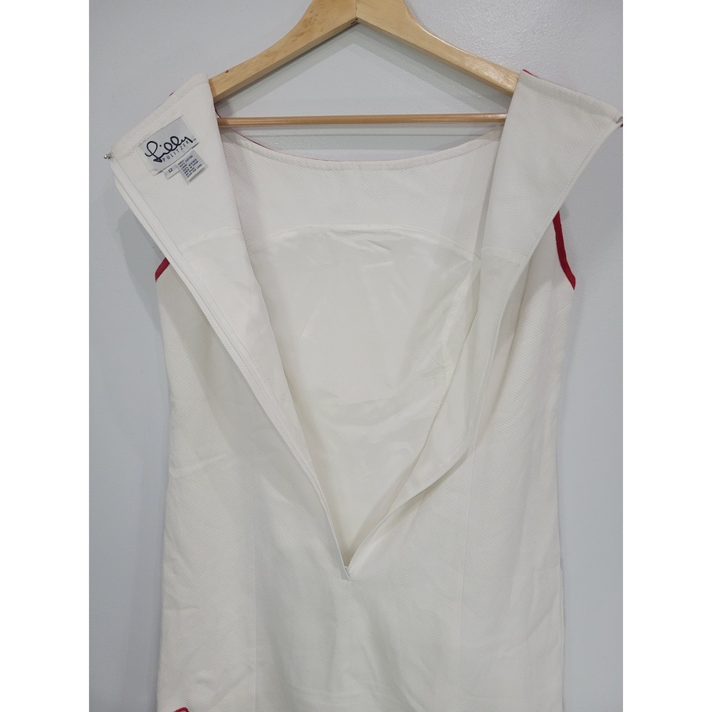 Lilly Pulitzer White Tag Cotton Pique Shift Dress Red Trim Bow Cutouts Womens 12 - Picture 10 of 10